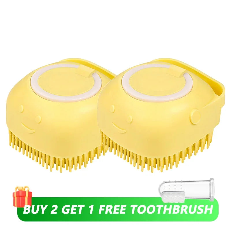Escova de Banho com Dispensador de Shampoo – Cerdas de Silicone para Cães e Gatos