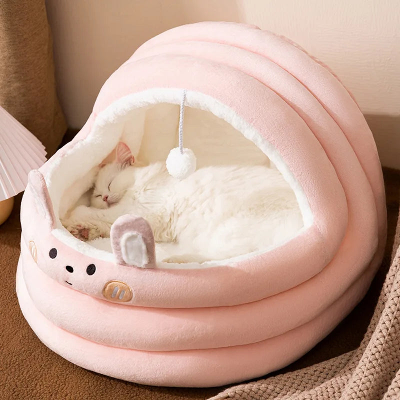 Cama Semifechada 4 Estações para Gatos e Cães Pequenos – Estilo Berço