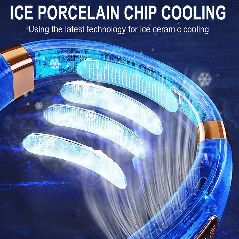Ventilador Portátil de Pescoço 2025 – Refrigeração Rápida com Display Digital e Luz LED