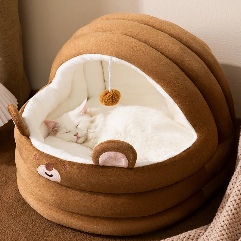 Cama Semifechada 4 Estações para Gatos e Cães Pequenos – Estilo Berço