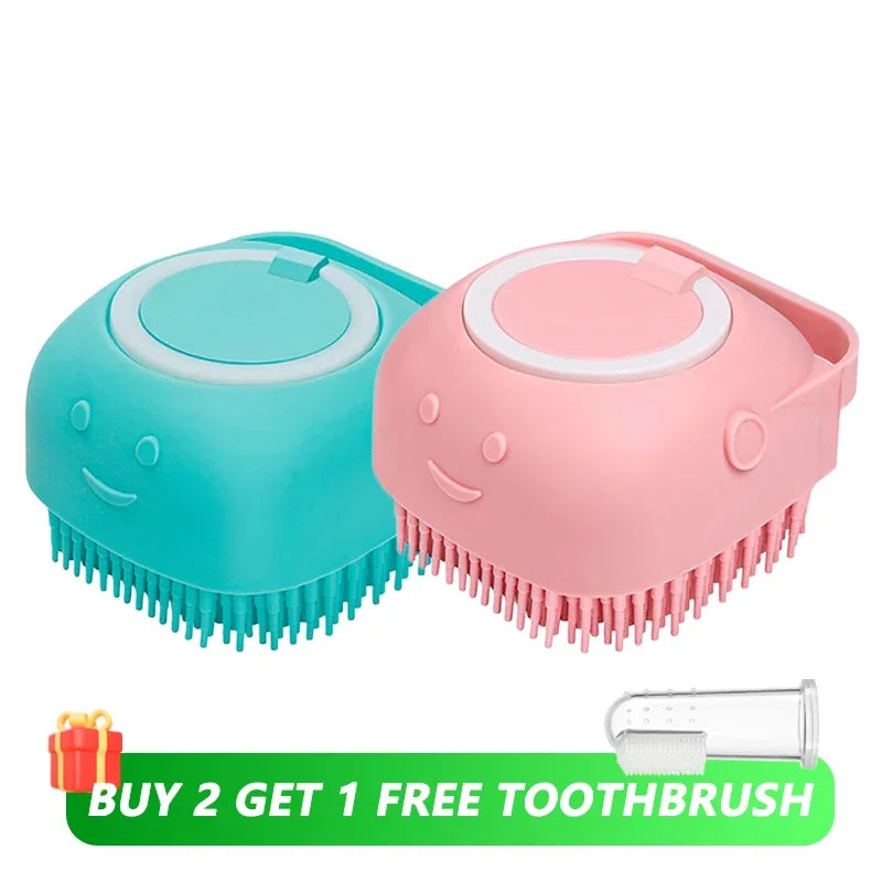 Escova de Banho com Dispensador de Shampoo – Cerdas de Silicone para Cães e Gatos