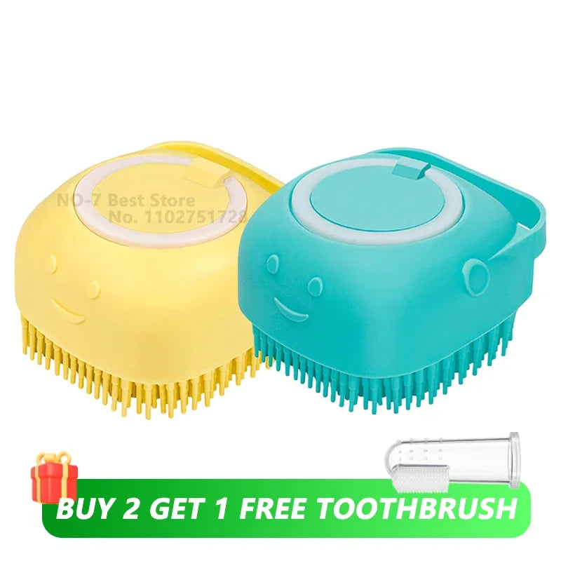Escova de Banho com Dispensador de Shampoo – Cerdas de Silicone para Cães e Gatos