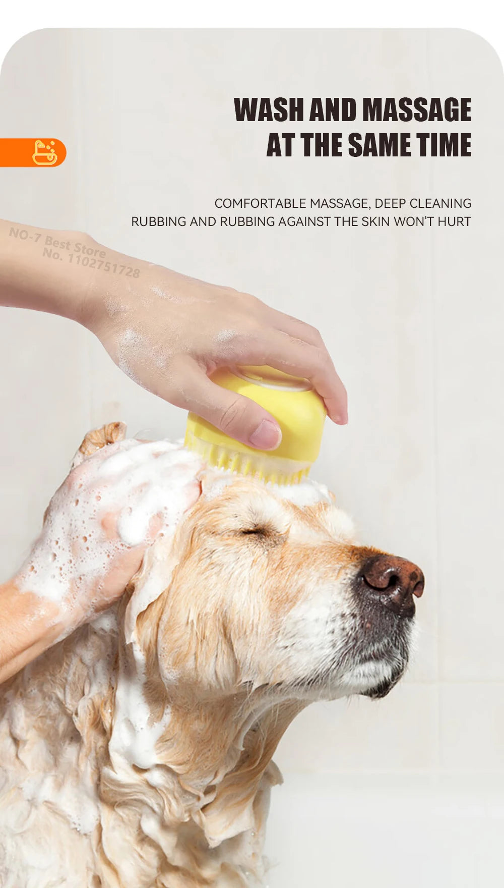 Escova de Banho com Dispensador de Shampoo – Cerdas de Silicone para Cães e Gatos