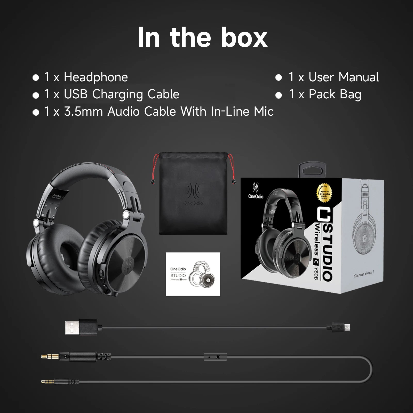 Fone de Ouvido Bluetooth OneOdio 5.2 Over-Ear com Super Bass e Microfone
