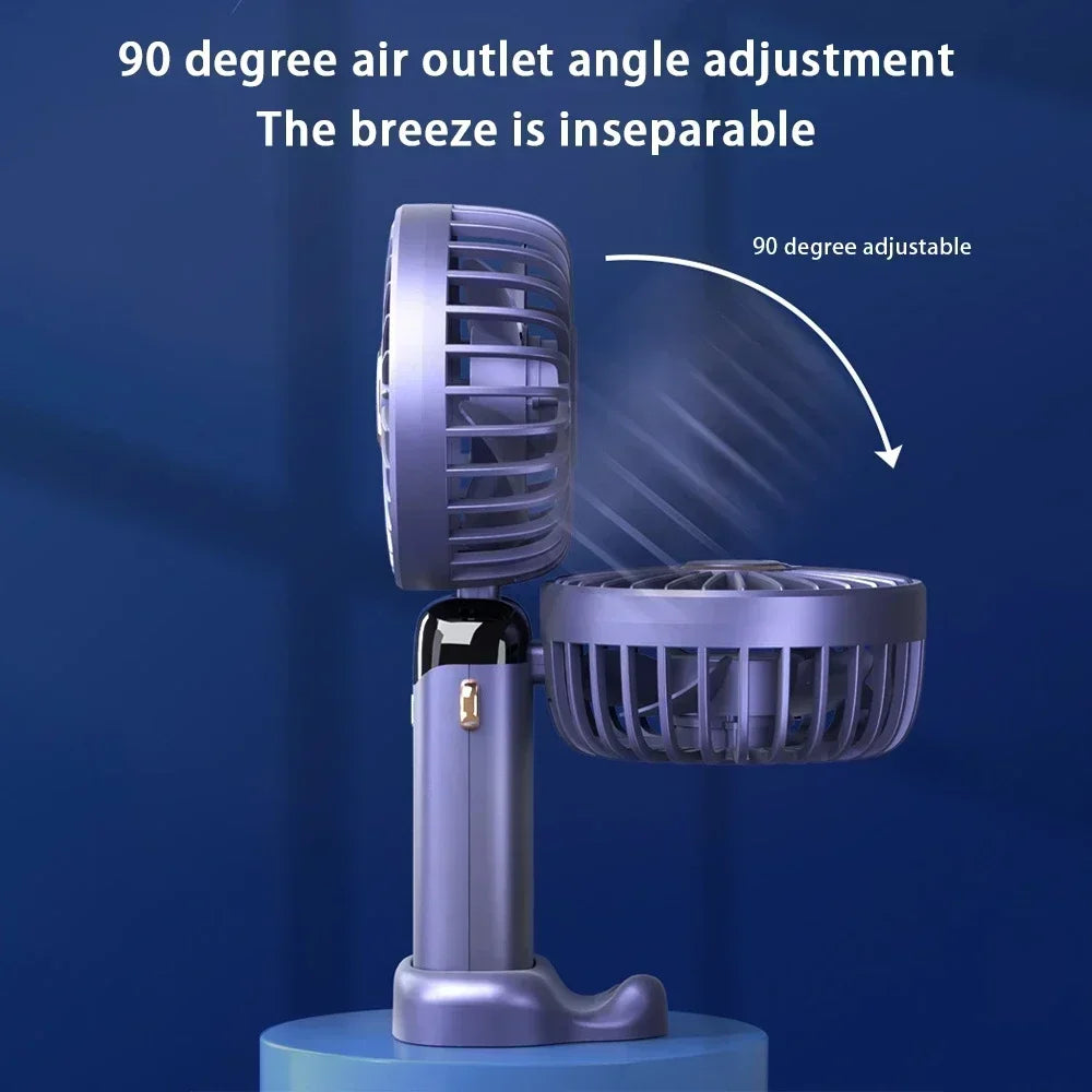 Ventilador Portátil Dobrável com 5 Velocidades, Tela LED e Suporte de Celular – Recarregável por USB