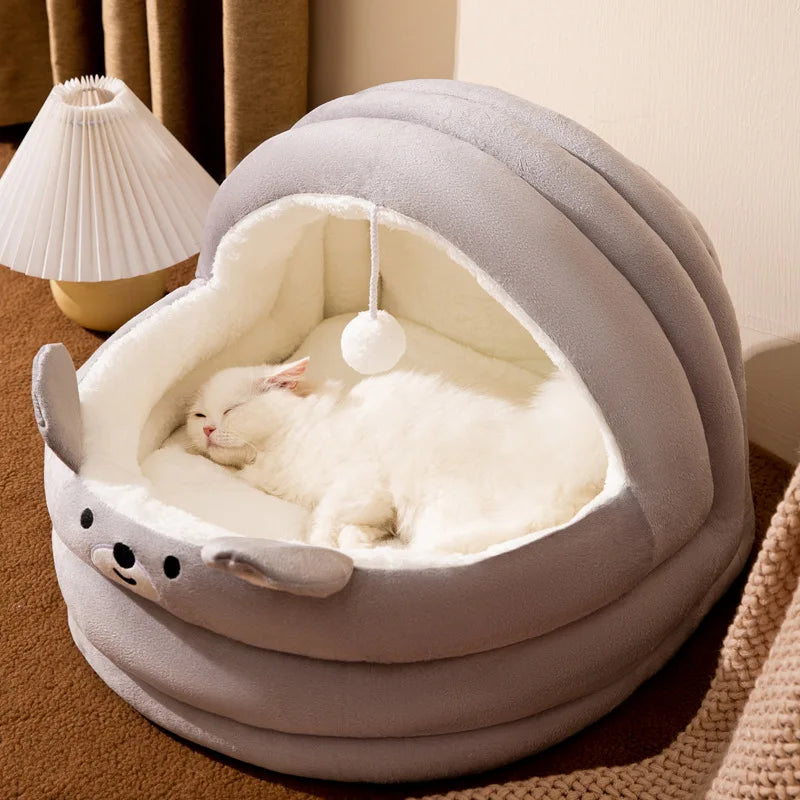 Cama Semifechada 4 Estações para Gatos e Cães Pequenos – Estilo Berço