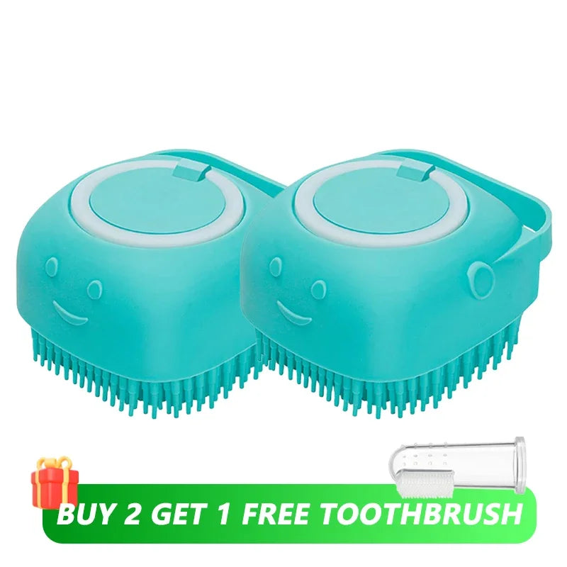 Escova de Banho com Dispensador de Shampoo – Cerdas de Silicone para Cães e Gatos